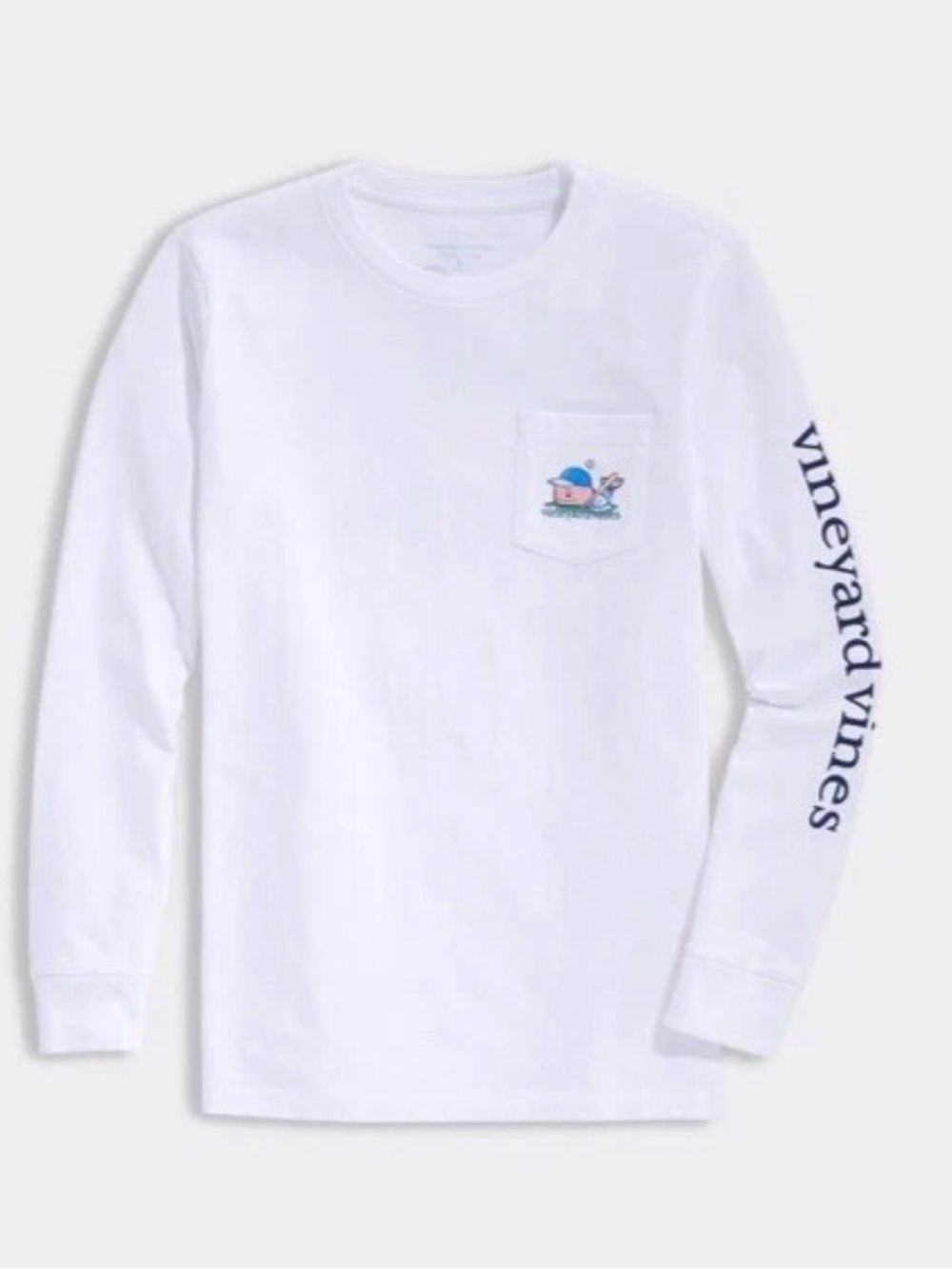 Vineyard Vines White Long Sleeve Pocket Tee with Navy Sleeve Logo, XL (18)